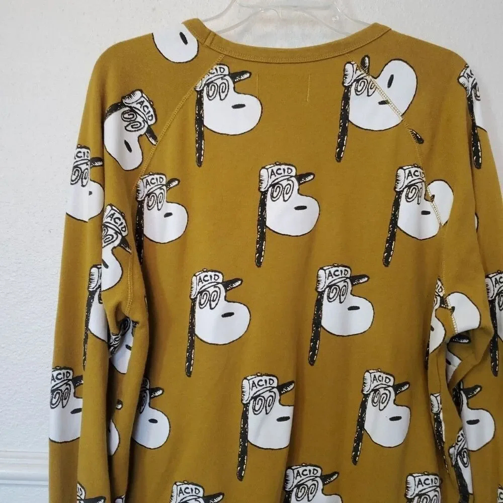 Snoopy Acid F cking Awesome Tee Rare Size XL Yellow Mustard Terry Cloth Inside